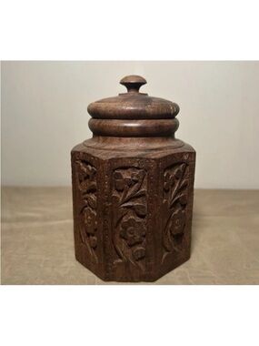 Hand-Carved Wooden jar with lid